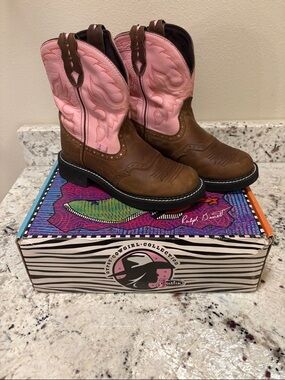 Justin Boots Brown Foot with Pink Shaft Western Work Boots